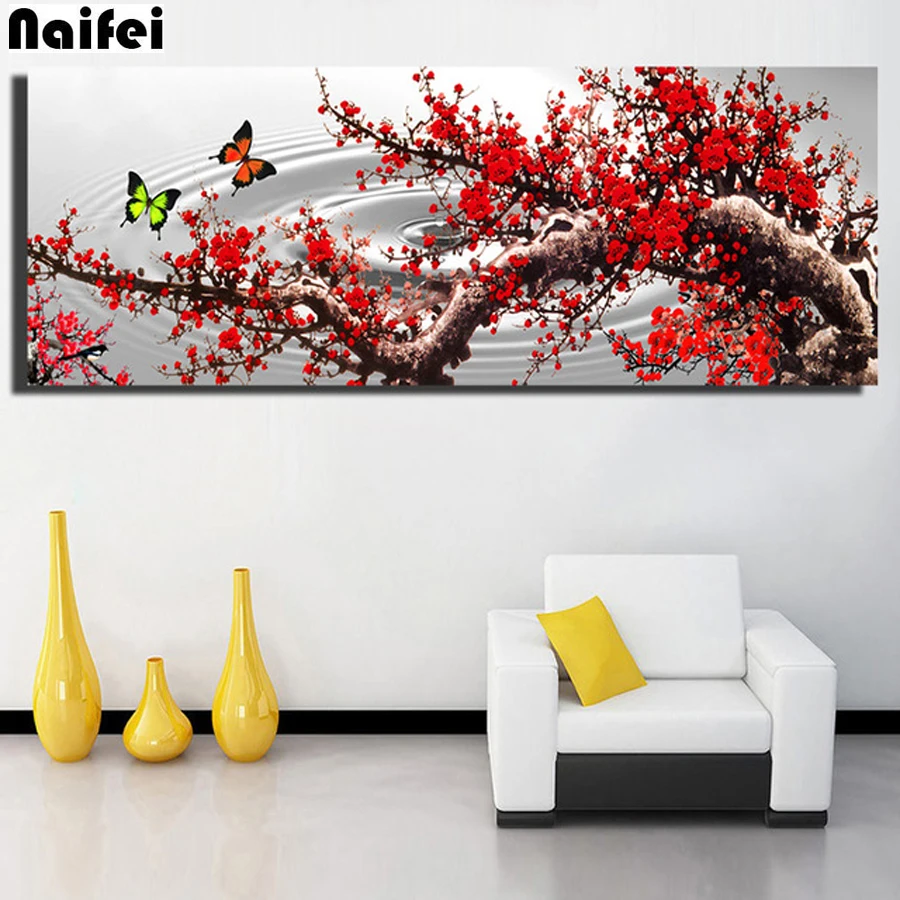 

5d полноразмерная алмазная живопись «сделай сам», вышивка крестиком, алмазная вышивка с цветами сливы, Алмазная мозаика, украшение для дома