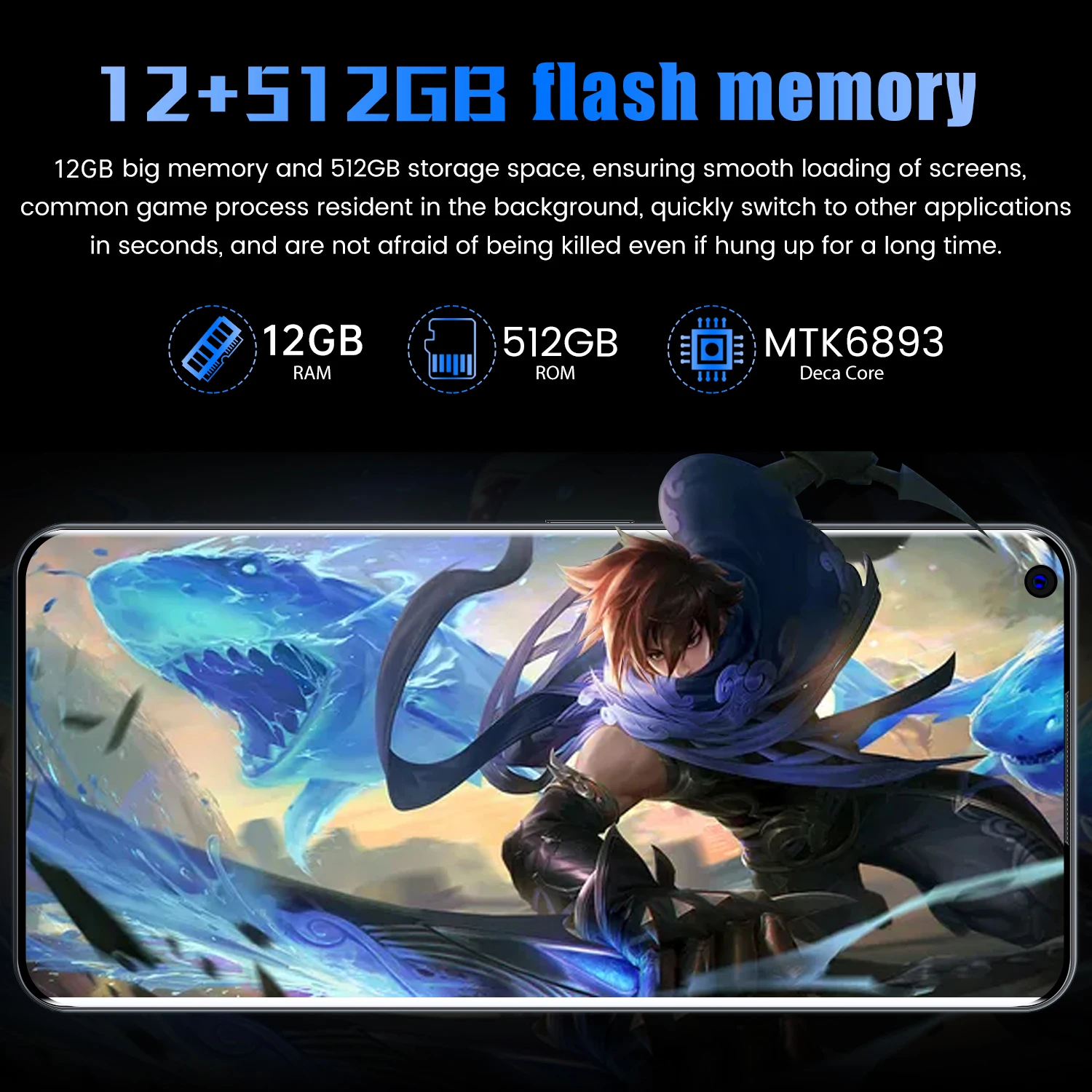 2021 new 5g smart phone with 12gb 512gb 6800 mah large battery gaming phone for oppo xiaomi mobile phone oneplus 9pro huawei free global shipping