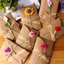 10 шт. ретро DIY крафт-бумага Пригласительные открытки с конвертом ручной работы сухой цветок свадебные приглашения конверты