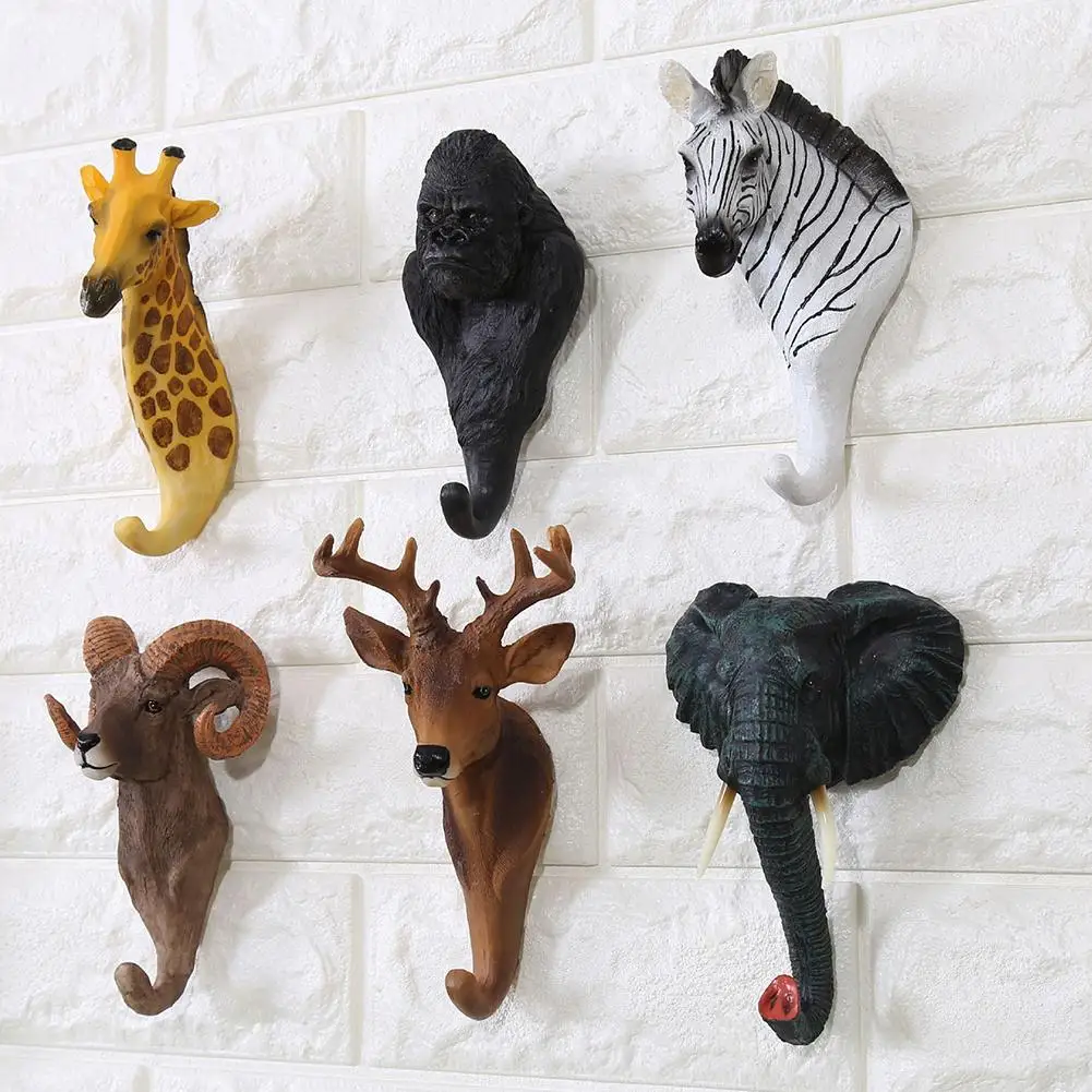 

Hot Sale Durable Elephant Giraffe Zebra Head Wall Hook Hanger Bag Keys Clothes Holder Home Bar Restaurant Decor