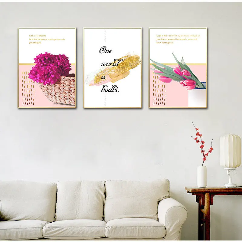 Скандинавском стиле Розовый тюльпан Картина на холсте печать плакат