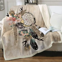 bohemian pattern sherpa fleece throw blanket vintage moon dream catcher with rose feathers native print couch sofa bed