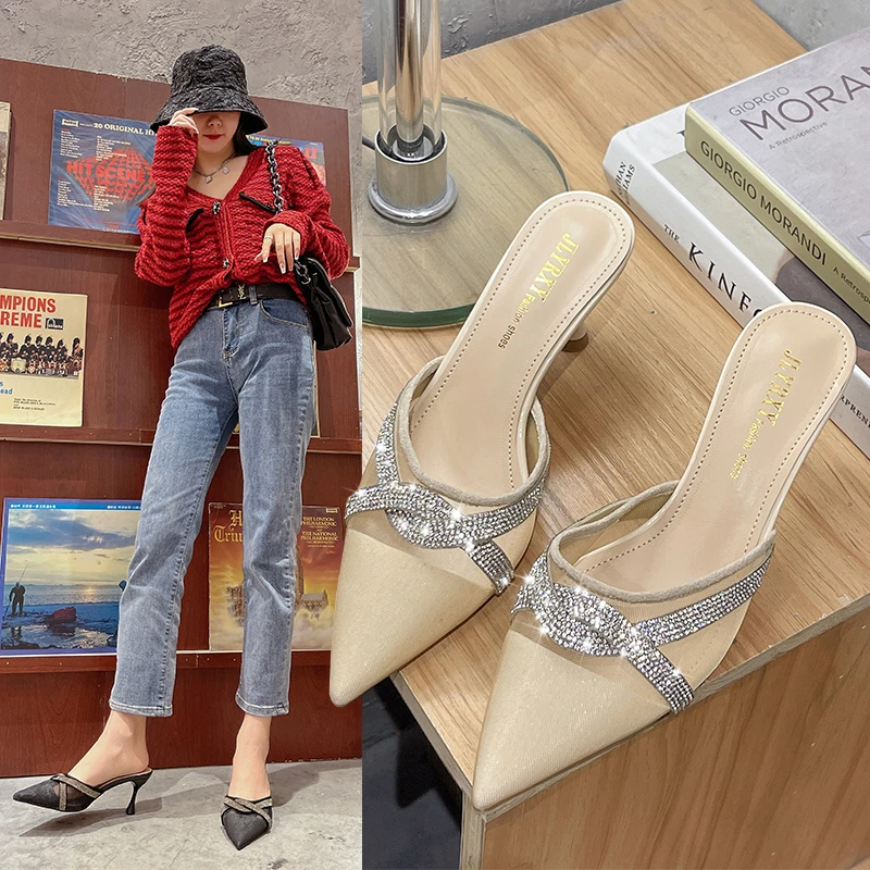

Korean Version of Baotou Slippers Female Summer Wear 2022 Summer New Pointed Stiletto High Heels Sandals Half-drag Women's Shoes