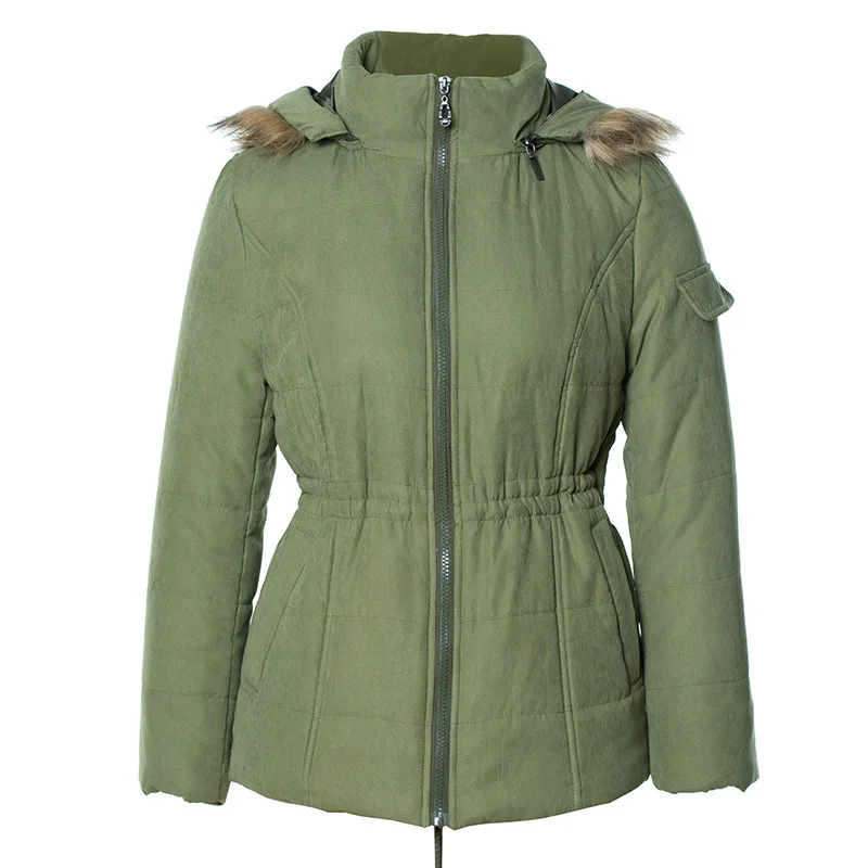 

YUSHU женские зимние новые пальто с капюшоном и меховым воротником повседневные зеленые хлопковые куртки женские теплые зимние парки уличная...