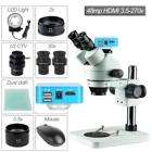 Мультифокальный тринокулярный микроскоп 7X-45X 3,5x-270X, стерео микроскоп с увеличением, набор камер 0,5x 2.0x, Вспомогательный объектив HDMI USB