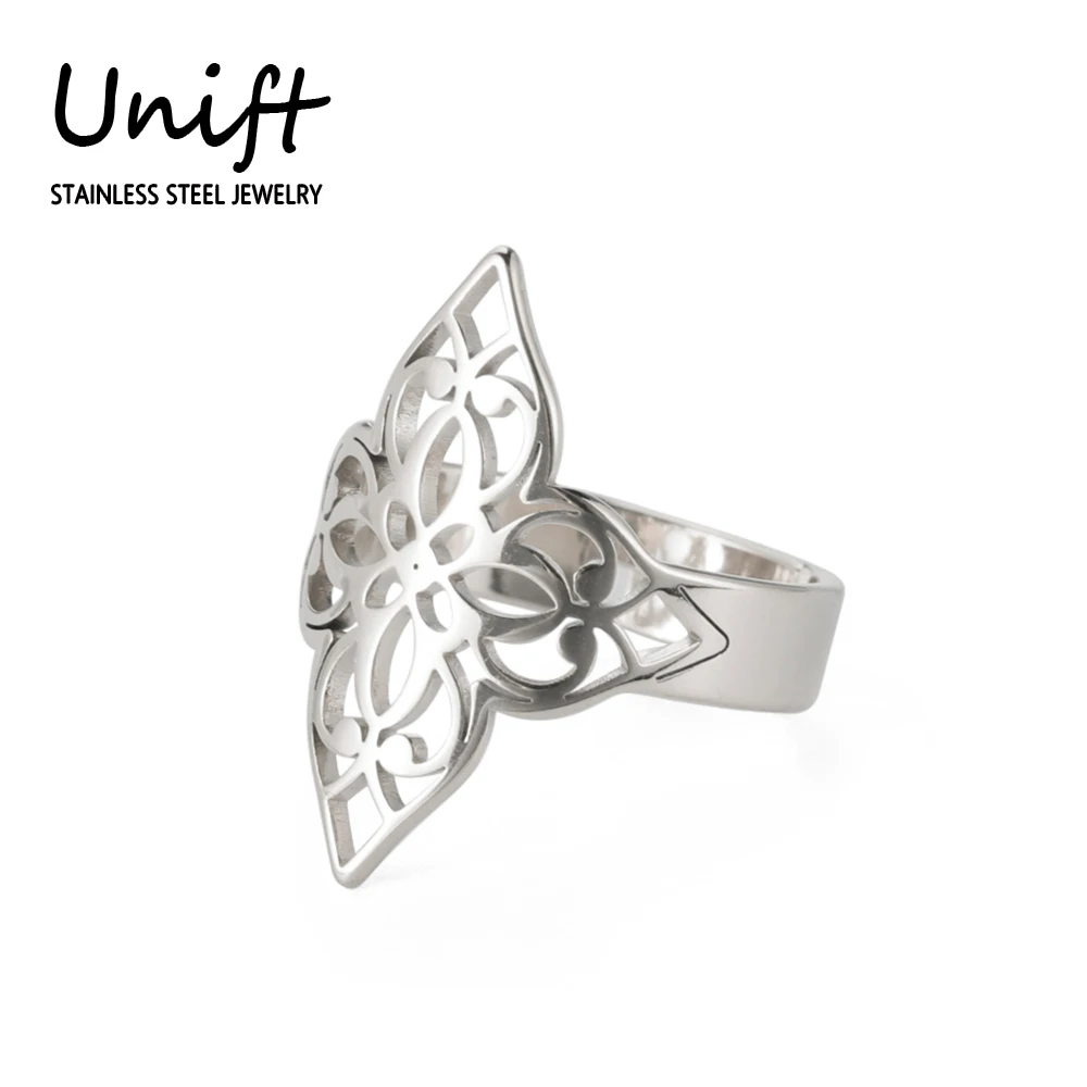 

Unift Filigree Hollow Flower Ring for Women Adjustable Stainless Steel Rings Accessories Vintage Jewelry Wedding Band Gift