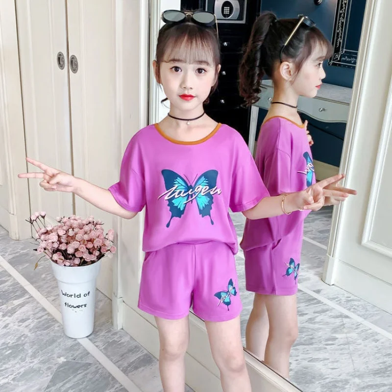 

Kids Girls Clothing Sets Summer New 2021 Print Baby Girls Clothes short Sleeve T-Shirt+Shorts 2Pcs Children Clothes Suits