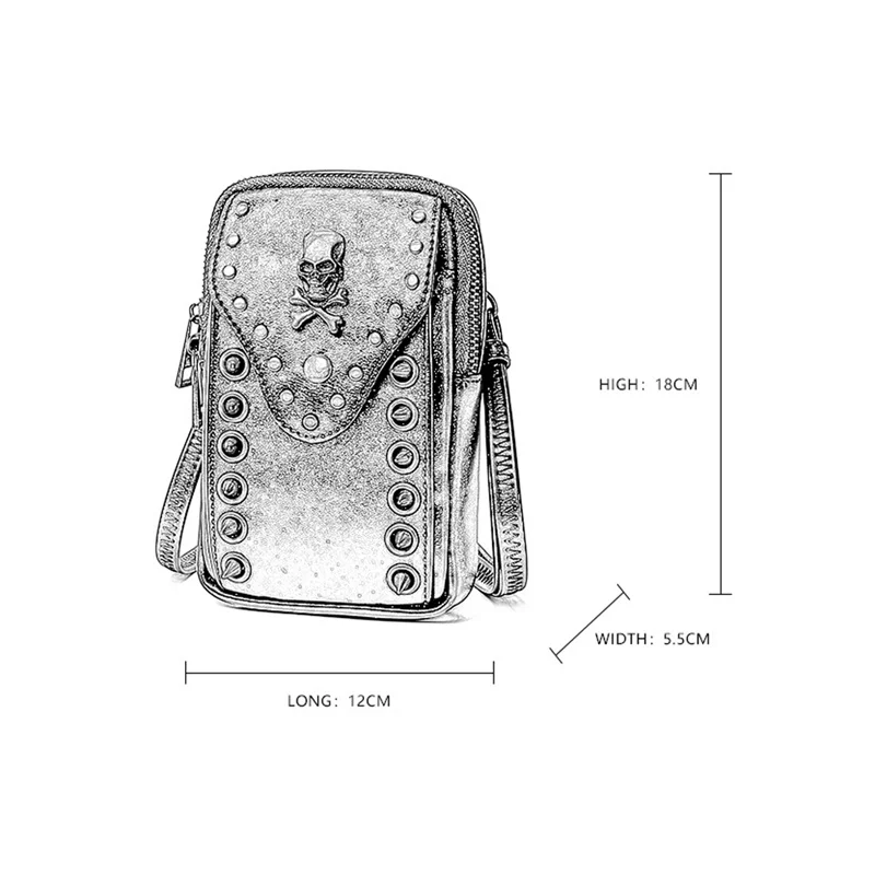 

Women Mobile Phone Bag Steampunk Rock Rivet Waist Hip Belt Skull Bag Men Motorcycle Crossbody Gothic Shoulder Bags Pouch Pack