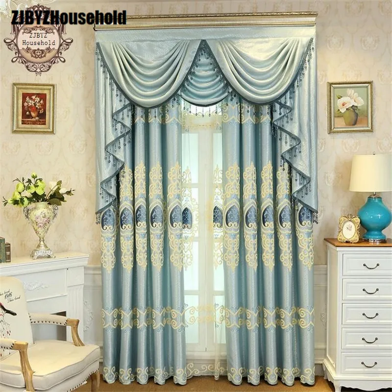 Жаккардовые шторы с синелью для вышивания синие гостиной современные на окна