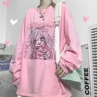 long sleeved t shirt female autumn new kawaii student clothes for korean version loose wild ins cute girl anime cartoon pink top
