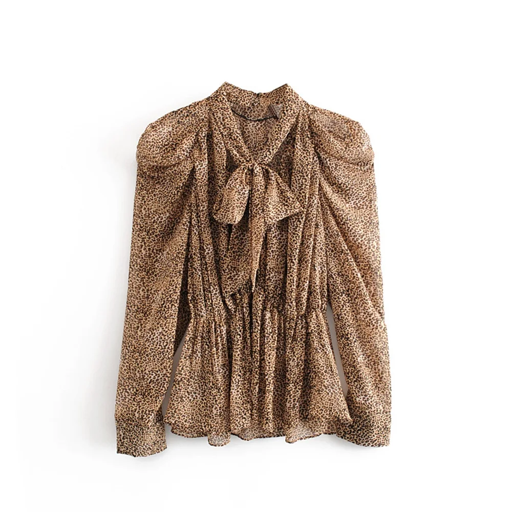 Женская Облегающая рубашка с леопардовым принтом V образным вырезом и длинным