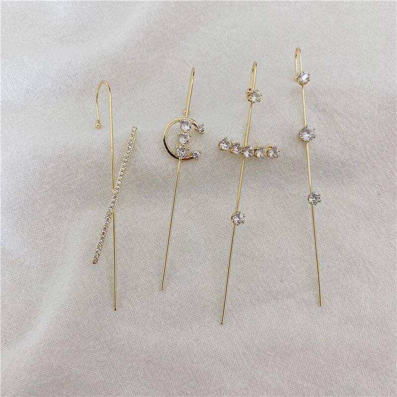 

Ins Crystal Rhinestone Zircon Pierced Earring Girl New Hot Selling Temperament Exaggeration Around Word Slant Earrings Wholesale