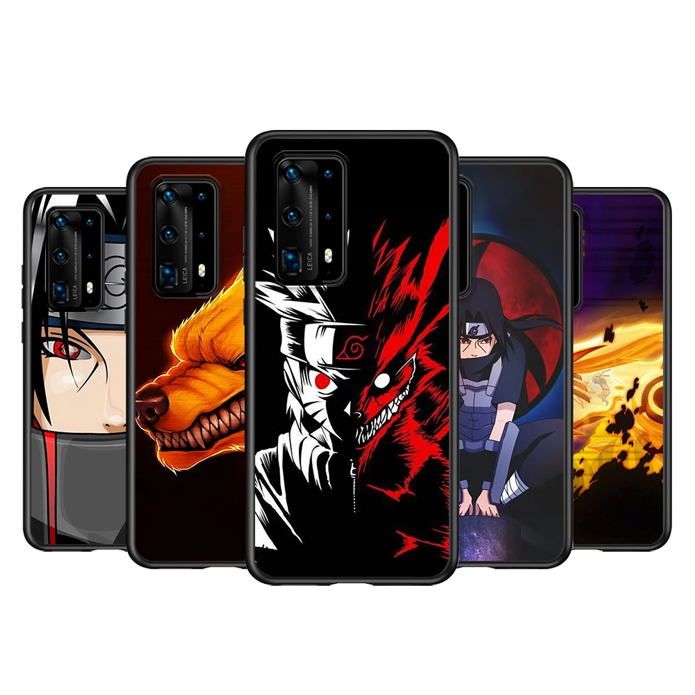 Темный силиконовый чехол с аниме Наруто для Huawei P40 P30 P20 Pro P10 P9 Lite E Plus 2019 черный