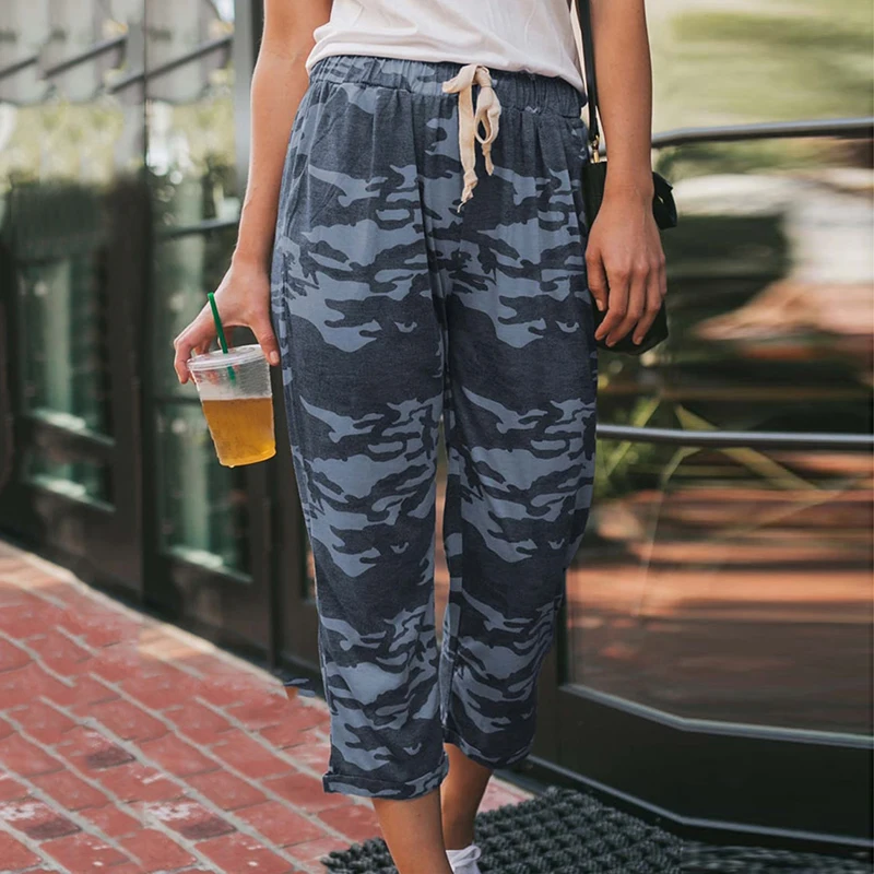 

2020 New Arrival Women Cargo Pants Stretch Waist Military Army Camouflage Camo Cargo Trousers Female Casual Pockets Pencil Pants