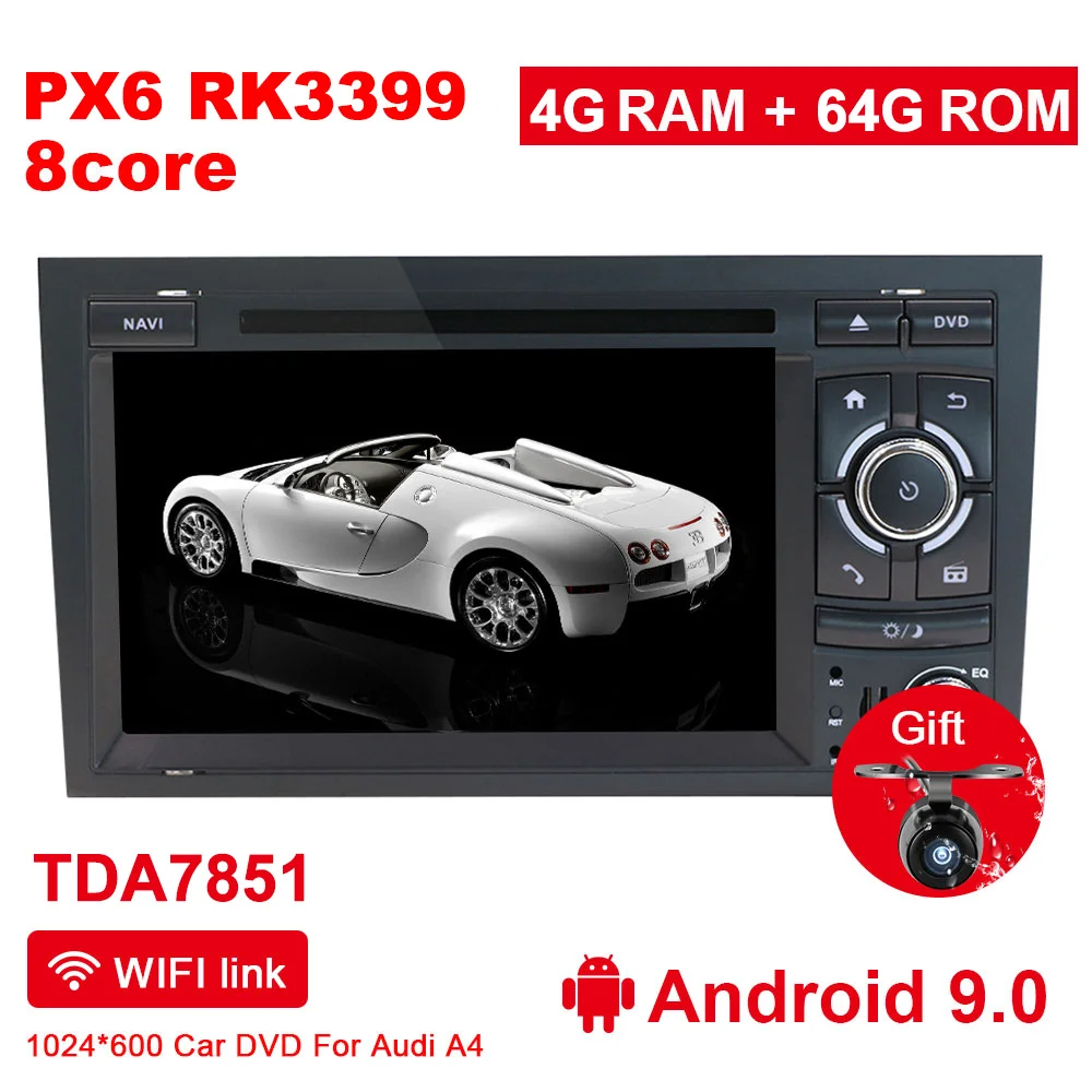 4G 64G PX6 Eunavi Octa 8 ядер 2 Din Автомобильный мультимедийный плеер gps Android 9,0 DVD Automotivo для Audi/A4/S4 2002-2008 радио ram 2 Гб rom 32 ГБ - Цвет: 4G 64G PX6