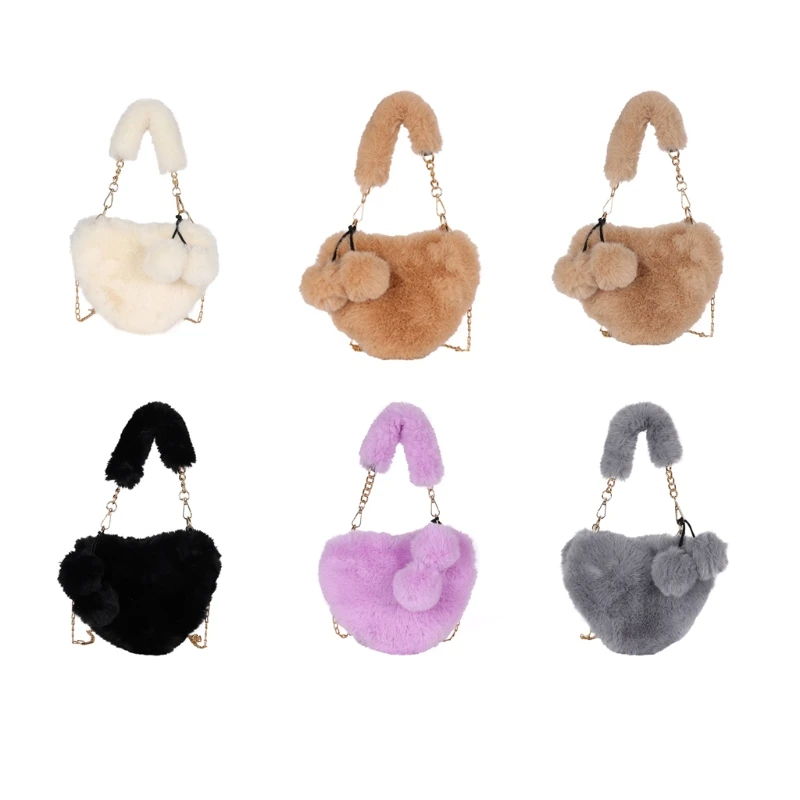 

Women Heart Shape Faux Fur Top-handle Bag Purse Small Chain Strap Crossbody Shoulder Bags Handbag