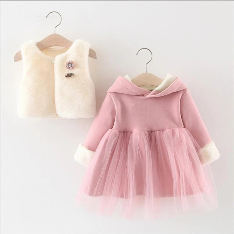 Модный теплый комплект одежды из 2 предметов для маленьких девочек дизайнерский