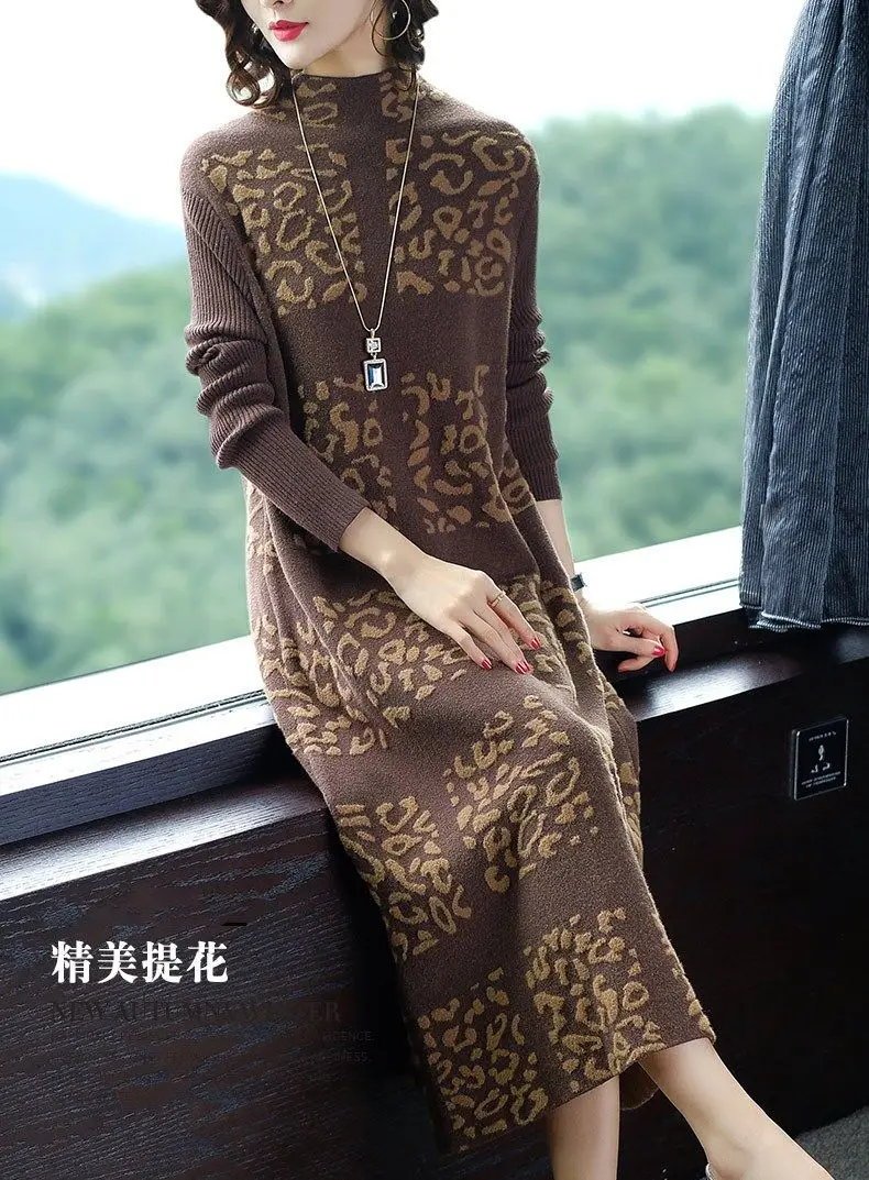 Женская одежда элегантное вязаное шерстяное платье большого размера с юбкой
