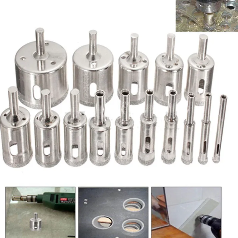 

15Pcs/Set 6mm-50mm Diamond Coated Hole Saw Tile Drill Bits For Ceramic Glass Porcelain Marble Drilling Bit