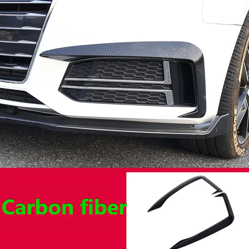 Online Aksesori Mobil Hiasan Mobil Kepala Serat Karbon Bumper Depan Spoiler Udara Pisau Kabut Penutup Lampu Stiker Untuk Audi A4 B9 2017-2019