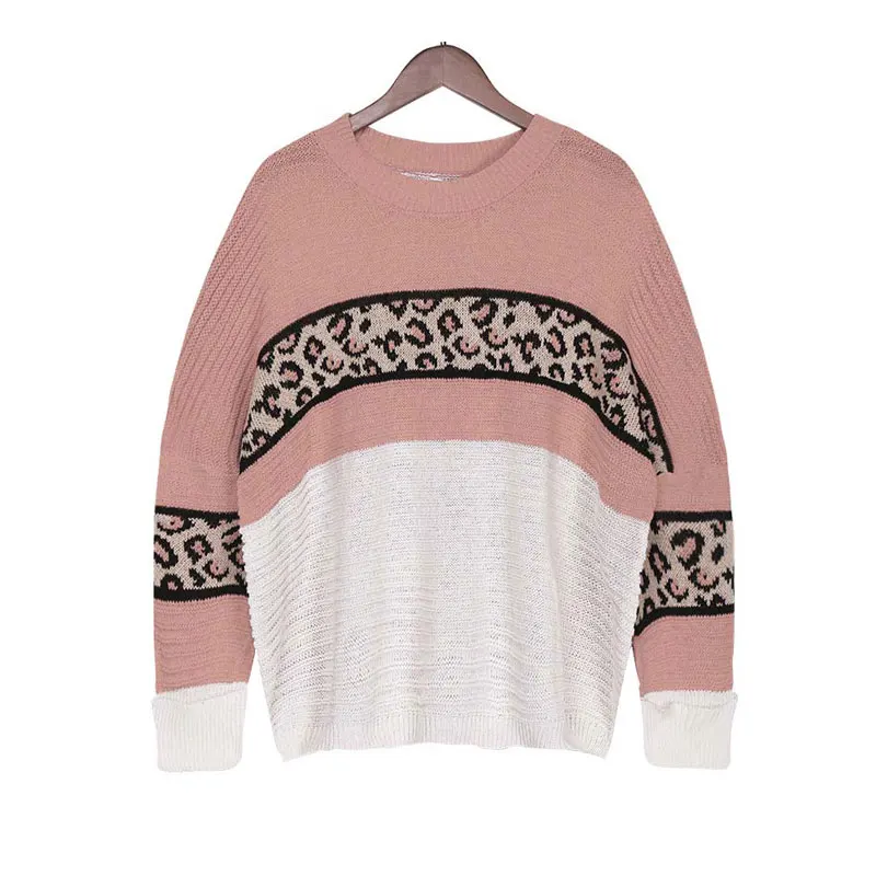 

2020 Autumn Leopard Knitted Sweater Women Winter Warm Jumper Ladies Long Sleeve Loose Sweater Pullover Women knitwearK