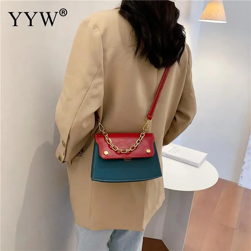 

PU Leather Crossbody Bags For Women 2020 Contrast Color Shoulder Messenger Bag Special Lock Design Female Travel Handbags