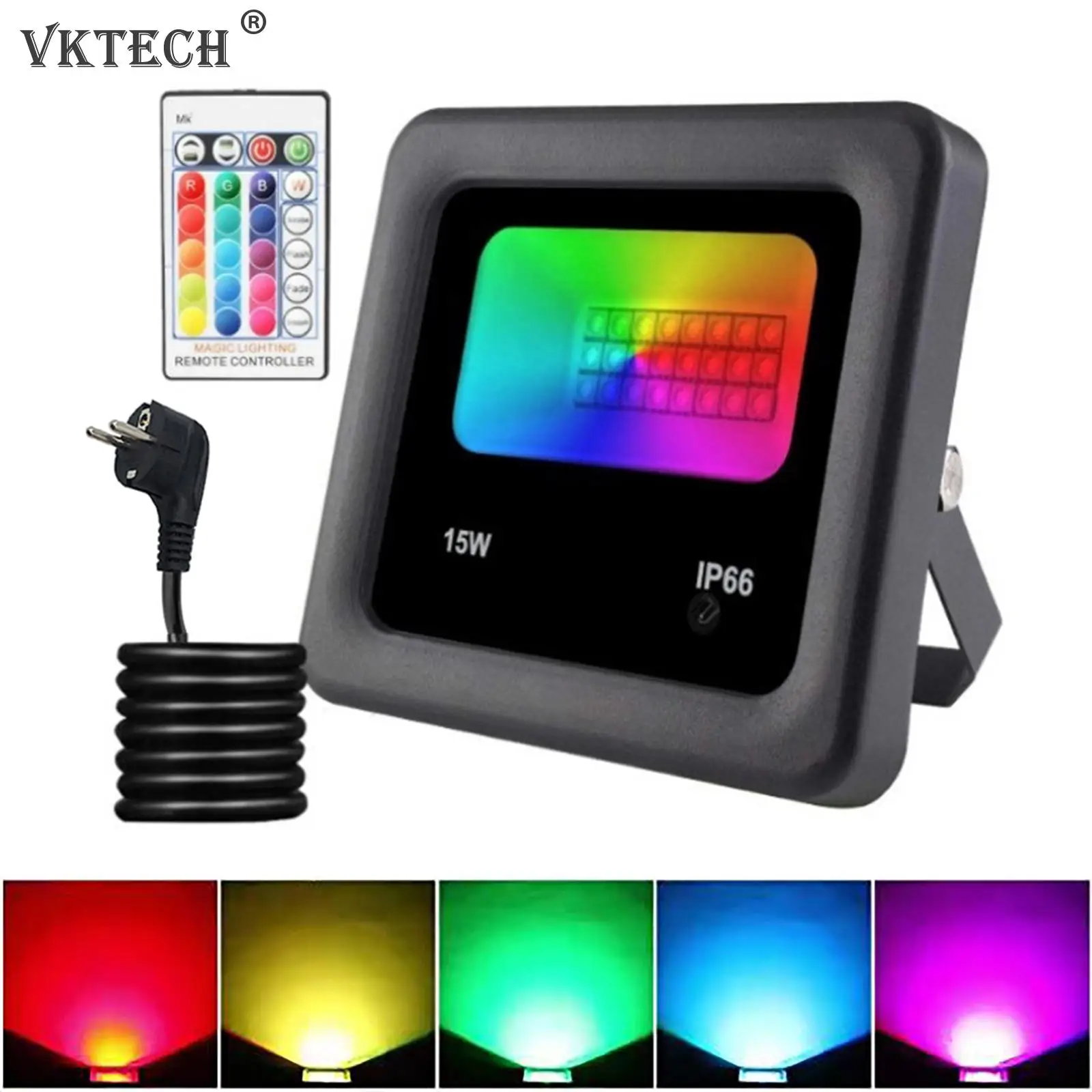 

RGB Светодиодный прожектор с дистанционным управлением IP66, водонепроницаемый настенный светильник, 15 Вт, сценический светильник с изменение...