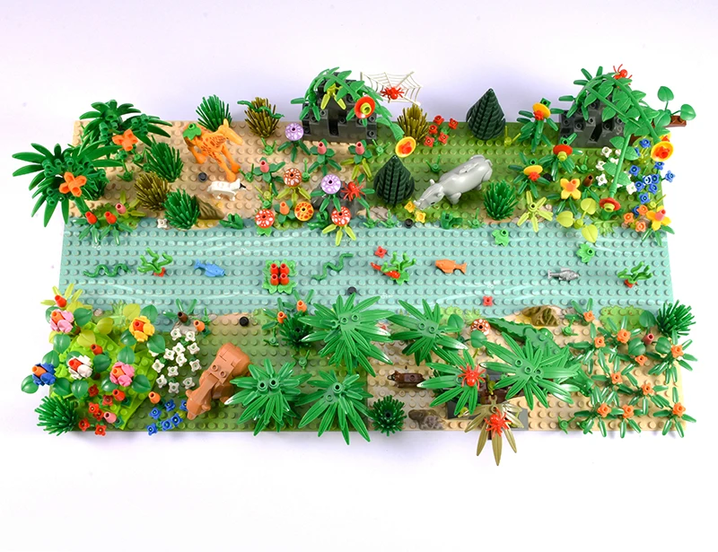 

Rainforest Parts Animal Green Grass Jungle Bush Flower Tree Plants Building Blocks DIY MOC Assemble Compatible All Brands