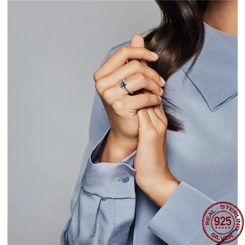 

CODEDOG 2021 New 925 Sterling Silver Rings For Women Blue Zircon Sparkle Crown Ring Making Jewelry Gift Party Engagement R100