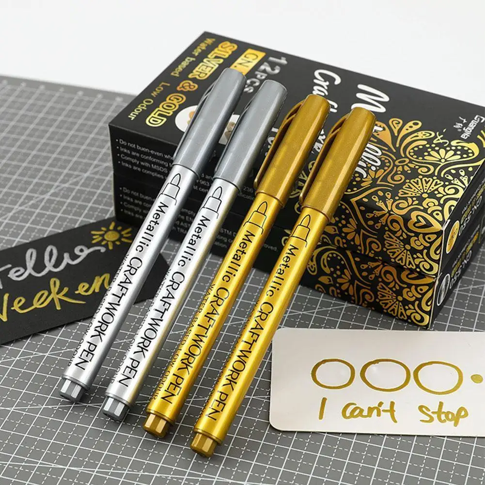

Gold and Silver Paint Pen Graffiti Craft Note Permanent Writing Art Sketch Supplies Art Marker Markers Drawing Pen Student H7O3