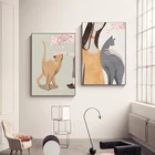 Плакат с мультяшными животными, девушка, ленивый кот, холст, картина, вишневый цвет, плакаты и принты, минималистичные настенные картины для гостиной