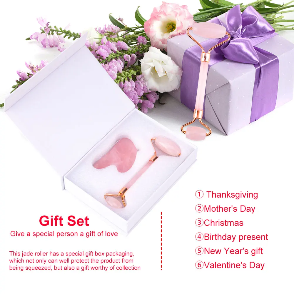 Розовый кварц Нефритовый ролик массажер для лица похудения роликовый камень