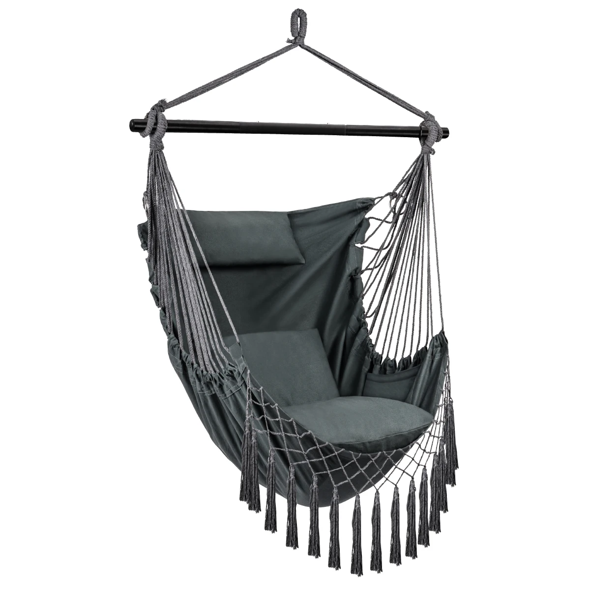 

Hanging Hammock Chair With Pillow and Stick Swinging Seat Travel Camping Home Garden Adults Kids Indoor Outdoor Swing Chairs