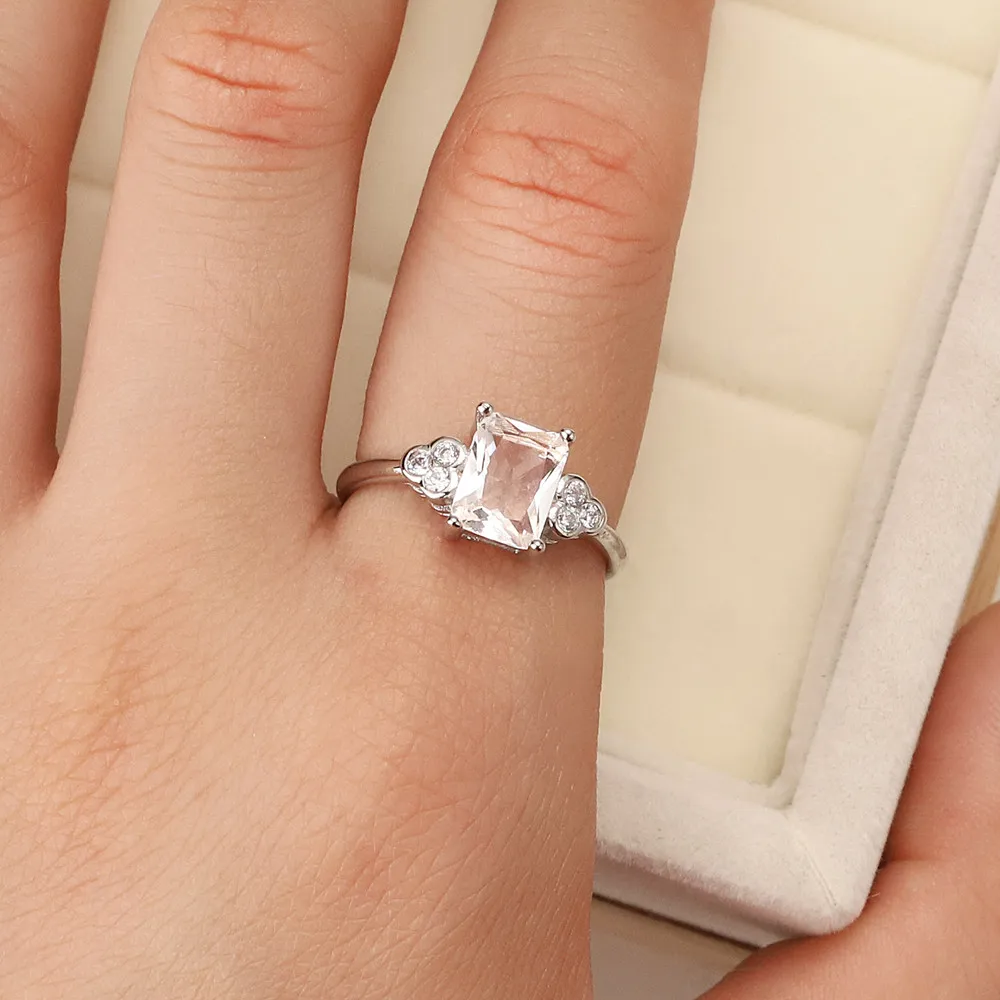 

Best selling European and American fashion S925 Sterling Silver Elegant ring zircon lucky square crystal jewelry women's gift
