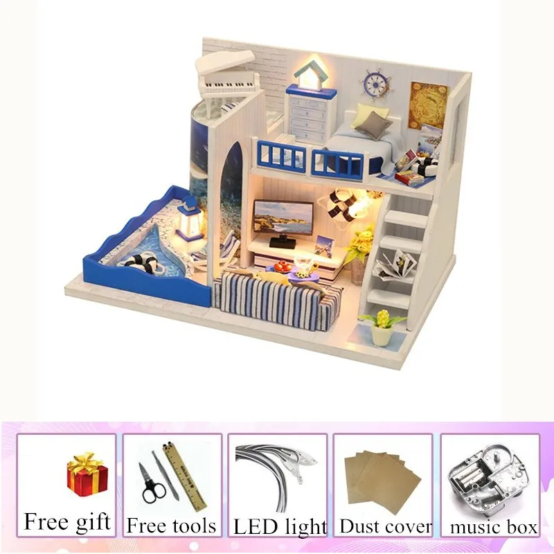 3D кукольный домик деревянные миниатюры diy крошечные Кукольный дом мебель набор игрушек для детей casette in legno casas en miniatura - Цвет: house cover music
