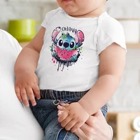 ohana stitch eat watermelon printed infant bodysuits for baby girl boy funny summer tops harajuku cartoon toddler romper