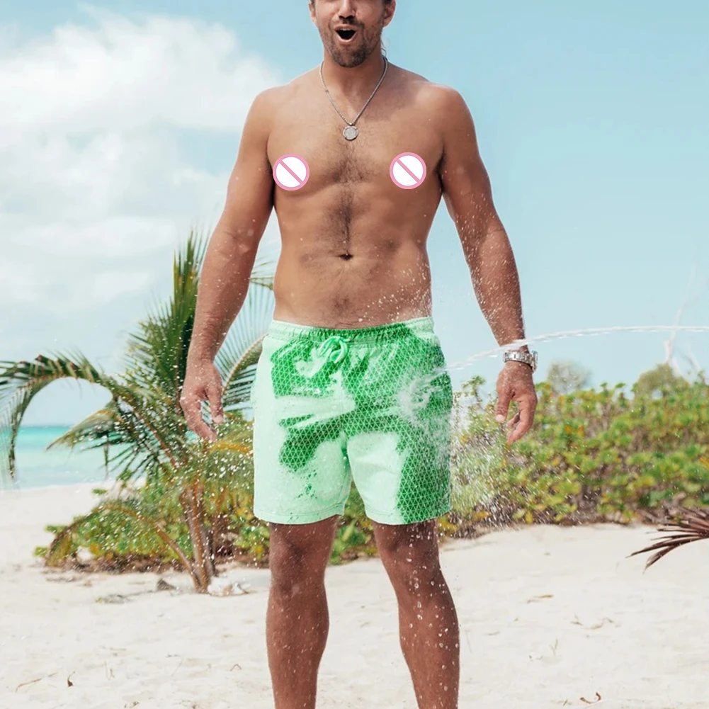 

Summer Color Changing Beach Pants Men Magical Discoloration Quick Drying Trunks Swimsuit Bathing Swimming Shorts