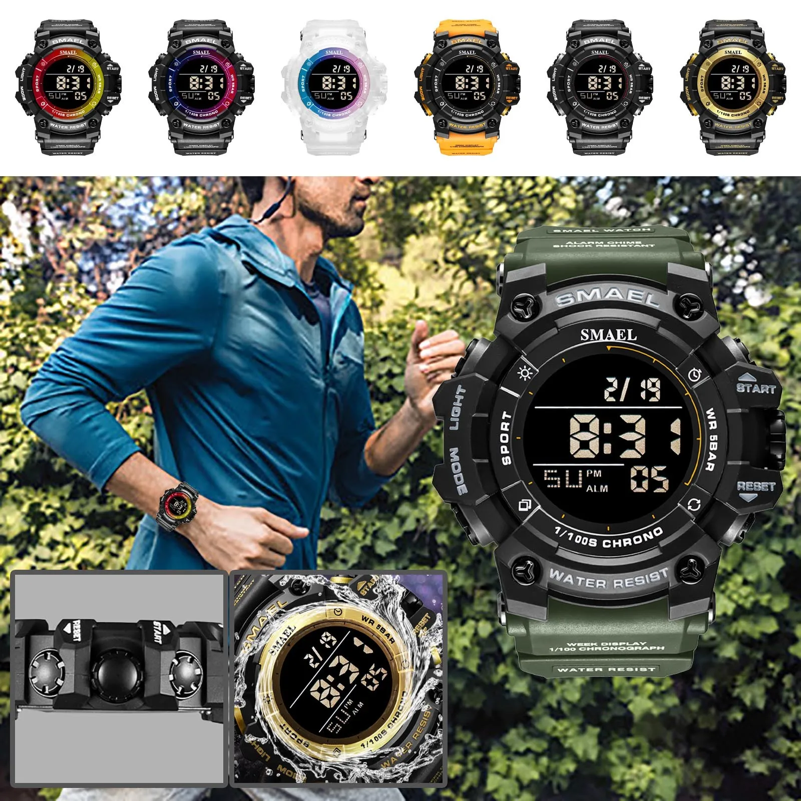 Новинка 2021 мужские спортивные цифровые часы светодиодный светящийся дисплей