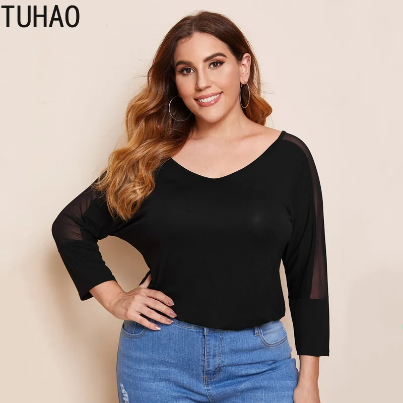 

TUHAO 8XL 7XL 6XL 5XL Plus Size Black Bottoming Top Blouses Large Size Clothing for Women Blusas Shirt Blouse Tops female WM23