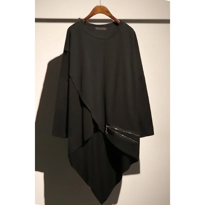 Асимметричная длинная футболка с длинным рукавом свободная