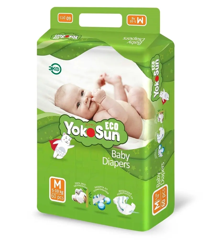 Детские подгузники YokoSun Eco М (5-10кг) 60шт. | Мать и ребенок