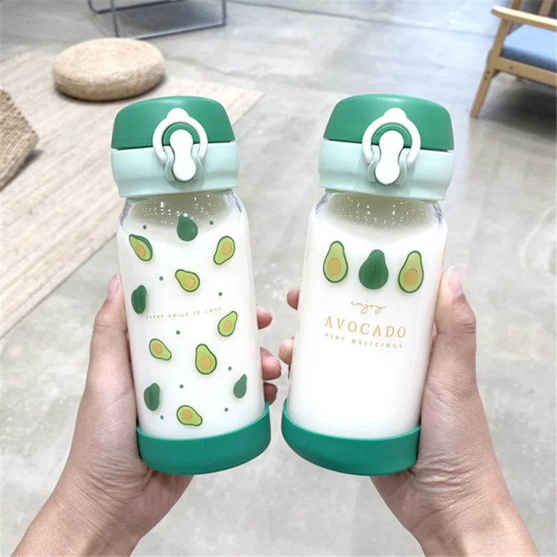 

Cute Avocado Pop-lid Glass Simple Outdoor Portable Water Bottle for The Kitchen for Convenience Water Bottle Sport Coffee Cup.7z
