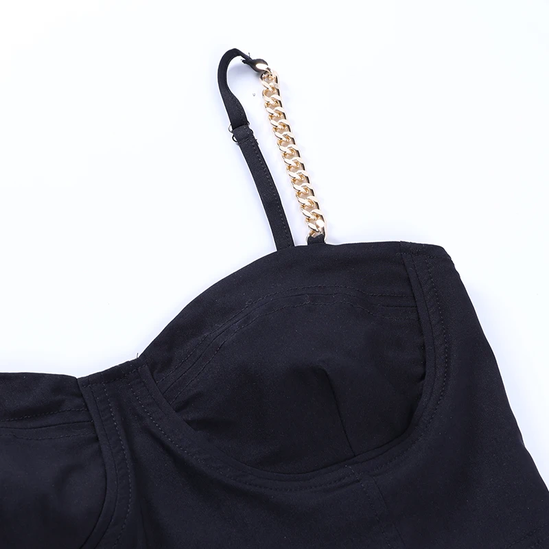 

Crop Top Women Sleeveless Sexy Backless Metal Chain Straps Cropped Top V-Neck Fashion Summer Tank Top Solid Slim Camis