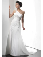 2015 new sexy one shoulder chiffon wedding dresses bridal gowns vestidos de noiva backelss