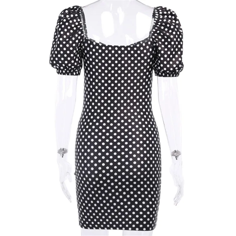 Платье женское в горошек пикантное стиле бохо с коротким рукавом-фонариком