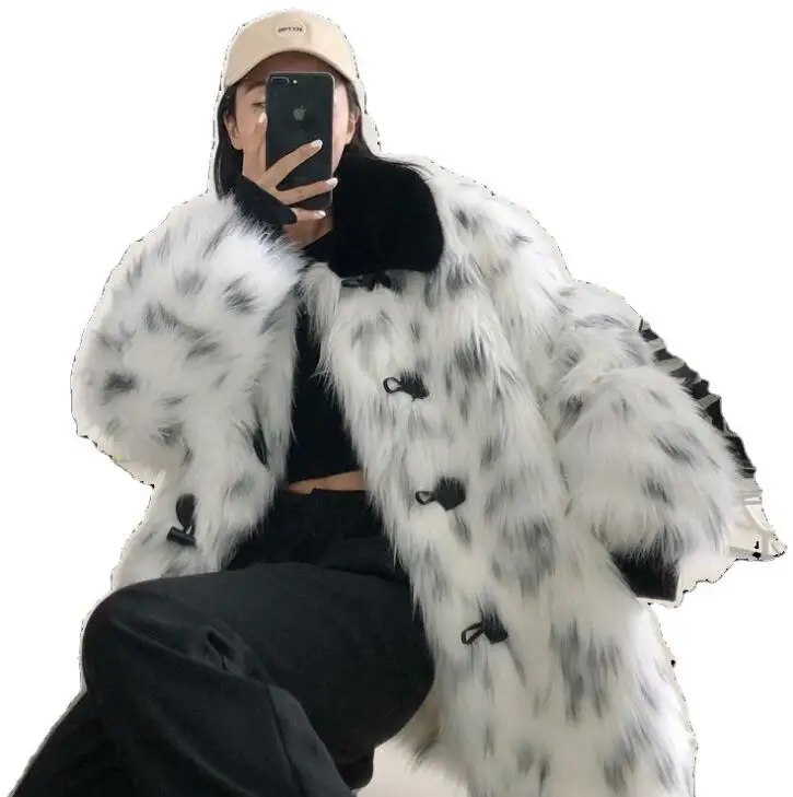 Horn button fur leather coats womens warm faux mink fur leather jackets women autumn loose clothes winter thicken fashion