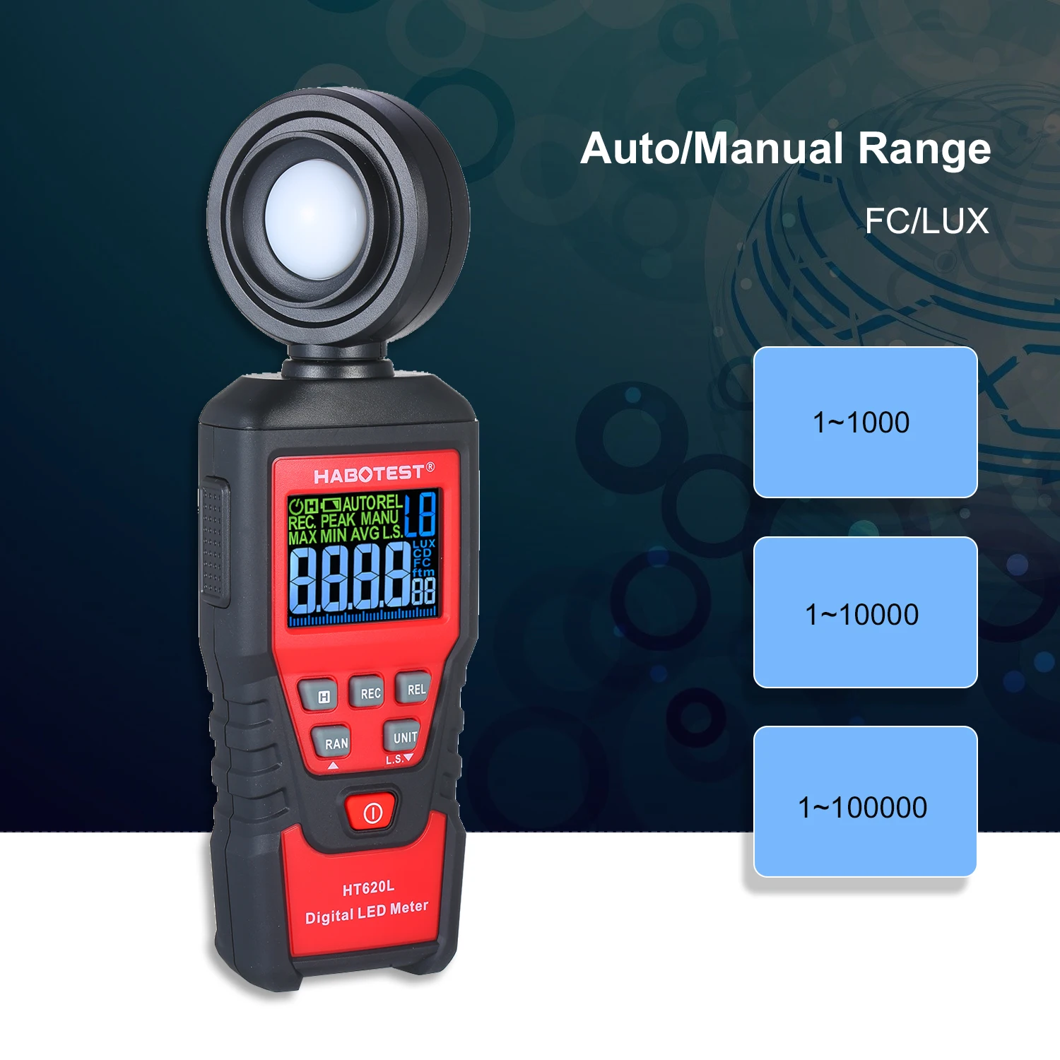 HABOTEST HT620 ручной Цифровой Люксметр с ЖК подсветкой люксовый осветительный