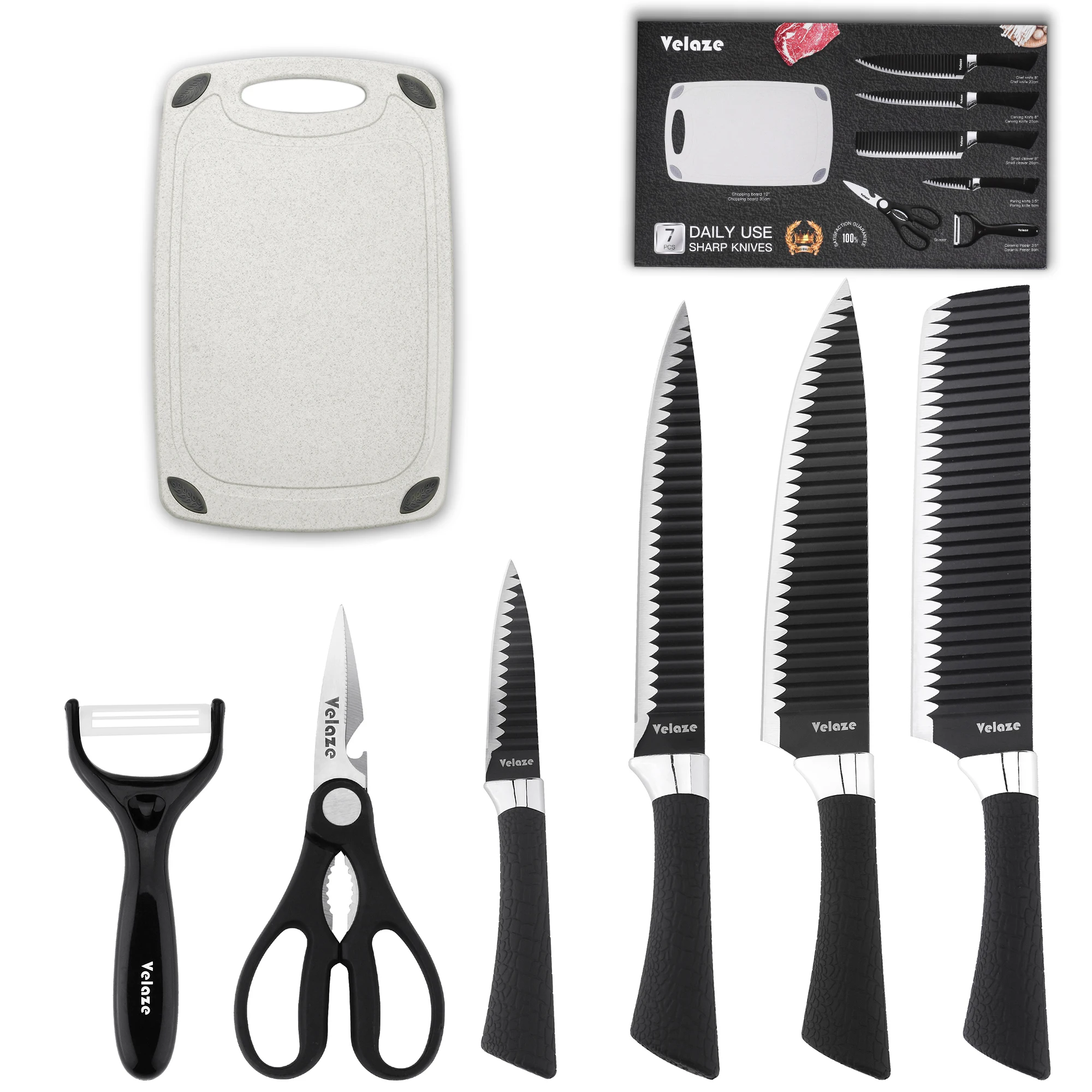 Набор профессиональных кухонных ножей шеф повара Velaze из высокоуглеродистой