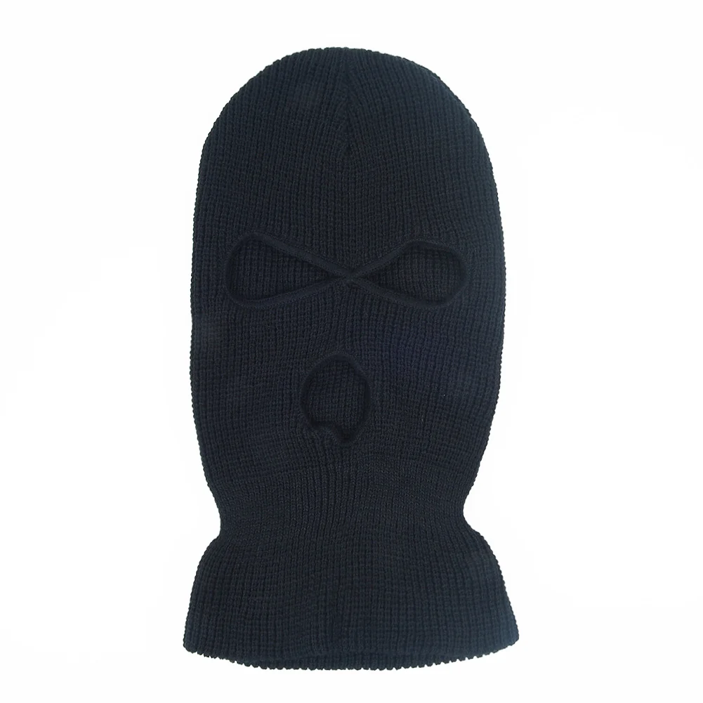 

Knit Full Face Mask Winter Windproof Outdoor Ski Beanie Cap Black 3 Holes Hat