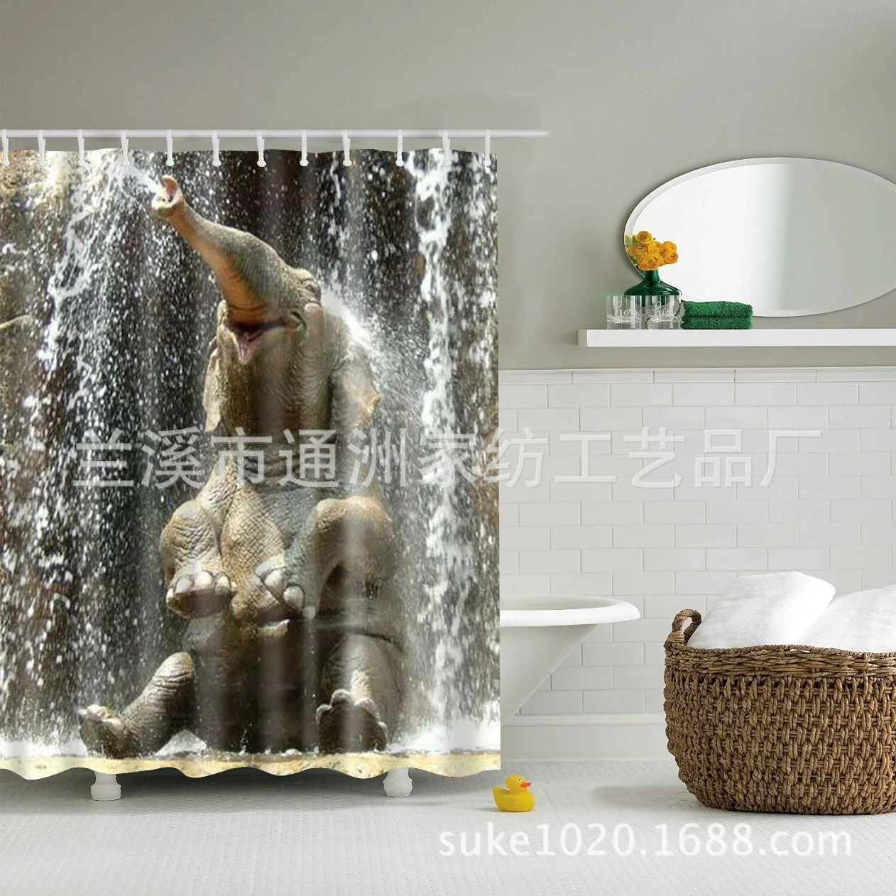 

Grey Shower Curtain Clear Floral Elephant Waterproof Shower Curtain Washable Vintage Tenda Bagno Fabric Shower Curtain